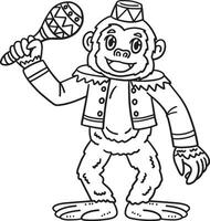 Circus Monkey with Maracas Isolated Coloring Page vector