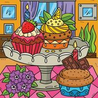 Birthday Cupcakes Colored Cartoon Illustration vector