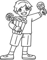 Child with Circus Treats Isolated Coloring Page vector