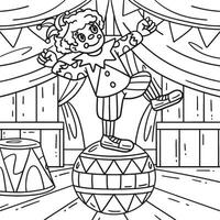Clown on Circus Ball Coloring Page for Kids vector