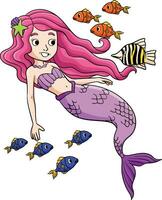 sirena y un pescado dibujos animados de colores clipart vector