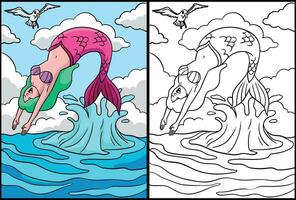 Mermaid Backflips Coloring Page Illustration vector