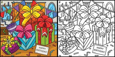 Birthday Gift Coloring Page Colored Illustration vector