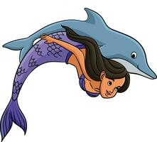 Mermaid and Dolphin Cartoon Colored Clipart vector