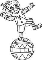 Clown on Circus Ball Isolated Coloring Page vector