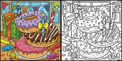 cumpleaños apilar de rosquillas con vela ilustración vector