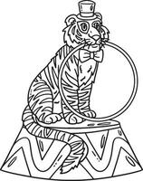 Circus Tiger Biting a Hula Hoop Isolated Coloring vector