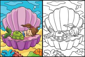 Sleeping Mermaid in a Clam Shell Illustration vector