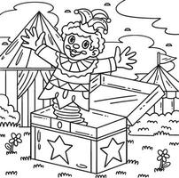 circo payaso en un caja colorante página para niños vector