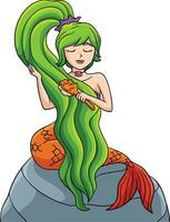 Mermaid Brushing Hair Cartoon Colored Clipart vector