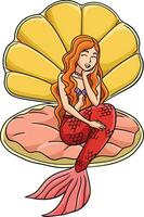 Beautiful Mermaid Sitting Clam Shell Clipart vector