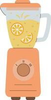 Vector illustration of smoothie in blender, orange slices in blender, blender clipart isolated on white background