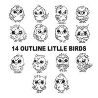 Sets of outline little birds for coloring pages vector