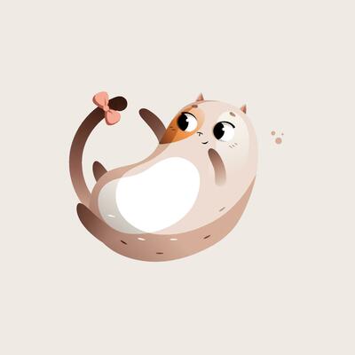 Beige Cartoon Fat Cat Playing with its tail