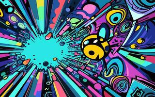 Abstract background of space city buildings and colorful little bees vector