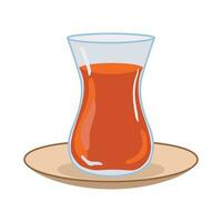 un vaso de tradicional turco té en un platillo. vector ilustración en plano estilo en un blanco antecedentes. un reconocible caliente bebida común en el este.