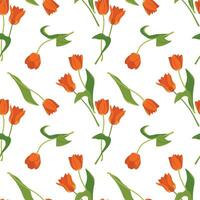 Seamless pattern with tulips. Vector spring flowers on a white background. Illustration for printing on fabric, wallpaper, wrapping paper. Flat style.