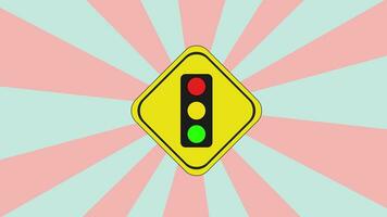 Animated traffic sign icon with traffic light with rotating background video