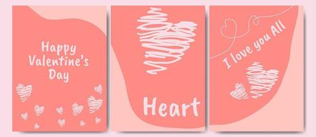 Valentine's day concept poster set. Vector flat illustration of hand drawn cute pink heart. cute pink greeting card