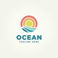 ocean wave and sun minimalist logo template vector illustration design. simple modern vacation, adventure, holiday logo concept