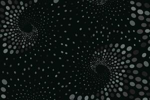 Digital black and white dots wave halftone spiral textured background vector