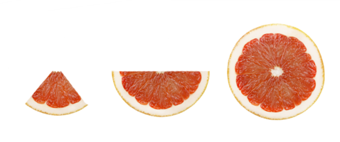 Set of different slices of red grapefruit isolated on a transparent background. png