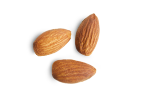 Almonds isolated on transparent background, top view. png