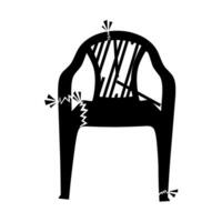 Vector illustration of a chair with a broken back on a white background. Chairs that look damaged and dangerous to use.