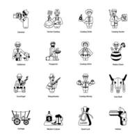 Bundle of Cowboy Culture Glyph Icons vector