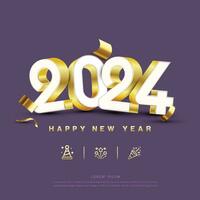 Happy new year 2024 square template with 3D number. Greeting concept for 2024 new year celebration vector