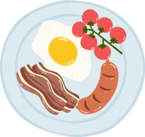 Bacon and egg breakfast on plate png