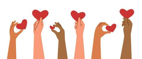 Hands raised with hearts vector