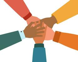 Hands of people of different nationalities. The concept of friendship and equality. Teamwork concept. vector