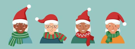 People seniors women in Santas hats vector
