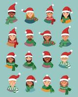 People in Santas hats vector