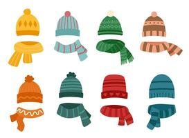 sombreros y bufandas invierno conjunto vector