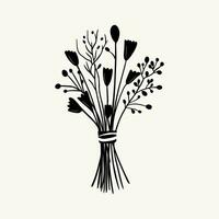 Vector monochrome bouquet. Hand drawn spring flowers in black. Flowers outline.