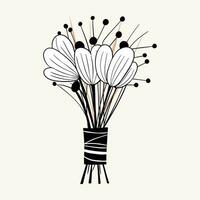 Vector monochrome bouquet. Hand drawn spring flowers in black. Flowers outline.