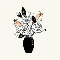 Vector monochrome bouquet. Hand drawn spring flowers in black. Flowers outline.