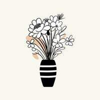 Vector monochrome bouquet. Hand drawn spring flowers in black. Flowers outline.
