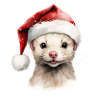 ai généré blanc belette portant Père Noël chapeau pour Noël événement. aquarelle style. ai généré png