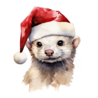 ai généré blanc belette portant Père Noël chapeau pour Noël événement. aquarelle style. ai généré png