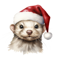 AI generated White Weasel Wearing Santa Hat For Christmas Event. Watercolor Style. AI Generated png