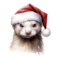 ai généré blanc belette portant Père Noël chapeau pour Noël événement. aquarelle style. ai généré png