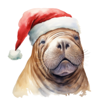 ai gerado morsa vestindo santa chapéu para Natal evento. aguarela estilo. ai gerado png