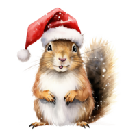 AI generated Squirrel Wearing Santa Hat For Christmas Event. Watercolor Style. AI Generated png