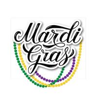 mardi gras mano letras con vistoso rosario aislado en blanco. grasa o carnaval martes signo. tradicional carnaval en nuevo orleano. vector elemento de diseño para bandera, volantes, fiesta invitación, etc.