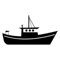 Boat black silhouette is isolated on a white background. Black shape of a sailboat is in a side view. vector