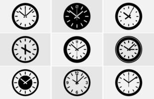 Clock Icon Flat Illustration Vector Silhouette on White Background, Vector analog clock icon.