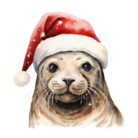 ai gerado foca vestindo santa chapéu para Natal evento. aguarela estilo. ai gerado png